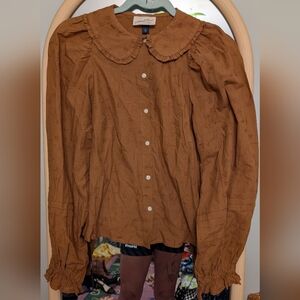 Universal Thread Mustard Button-Up Blouse with Peter Pan Collar